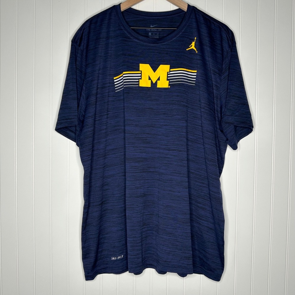 Nike Jordan Michigan Wolverines Mens T Shirt XXL Dri-FIT Navy Jumpman NCAA